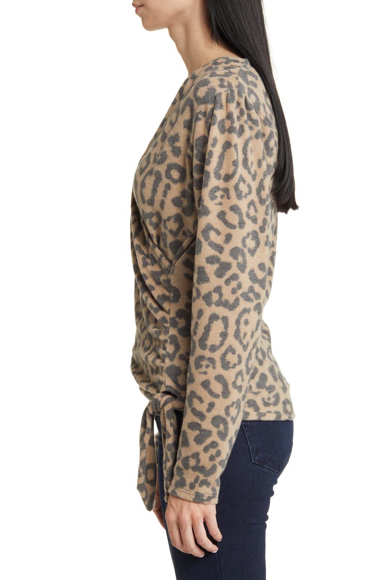 Loveappella Faux Tie Wrap Top, Alternate, color, Camel/ Charcoal