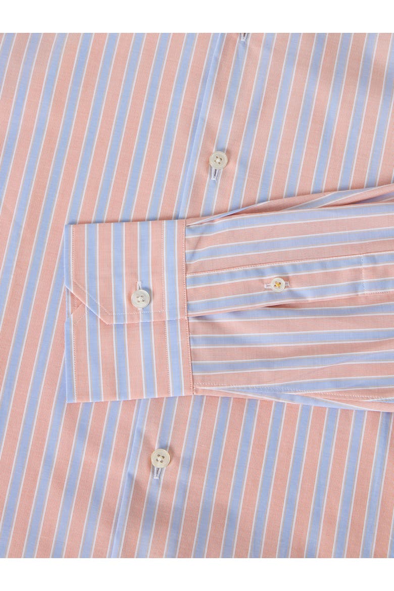 Reynolds Blue Multi Stripe Light Weight Poplin Shirt in Contemporary fit, Alternate, color, Orange Multi