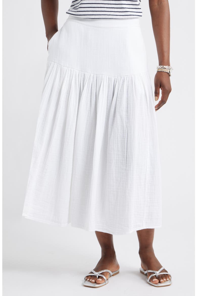 Cotton Gauze Midi Skirt, Main, color, WHITE