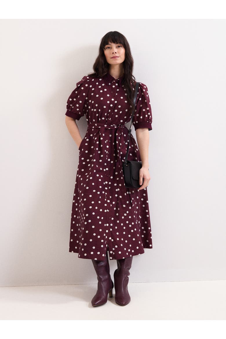 Delphine Printed Puff Sleeve Midi Dress, Main, color, Burgundy