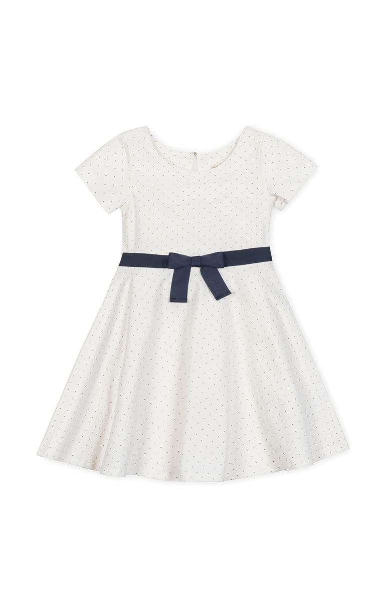Hope & Henry Kids' Organic Short Sleeve Lightweight Knit Skater Dress, Main, color, Soft White Pindot