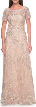 La Femme Gorgeous Beaded Mother of the Bride Dress with High Neckline