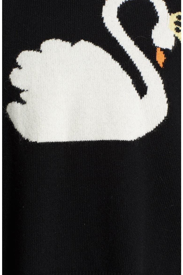Swan Intarsia Knit Sweater, Alternate, color, BLACK