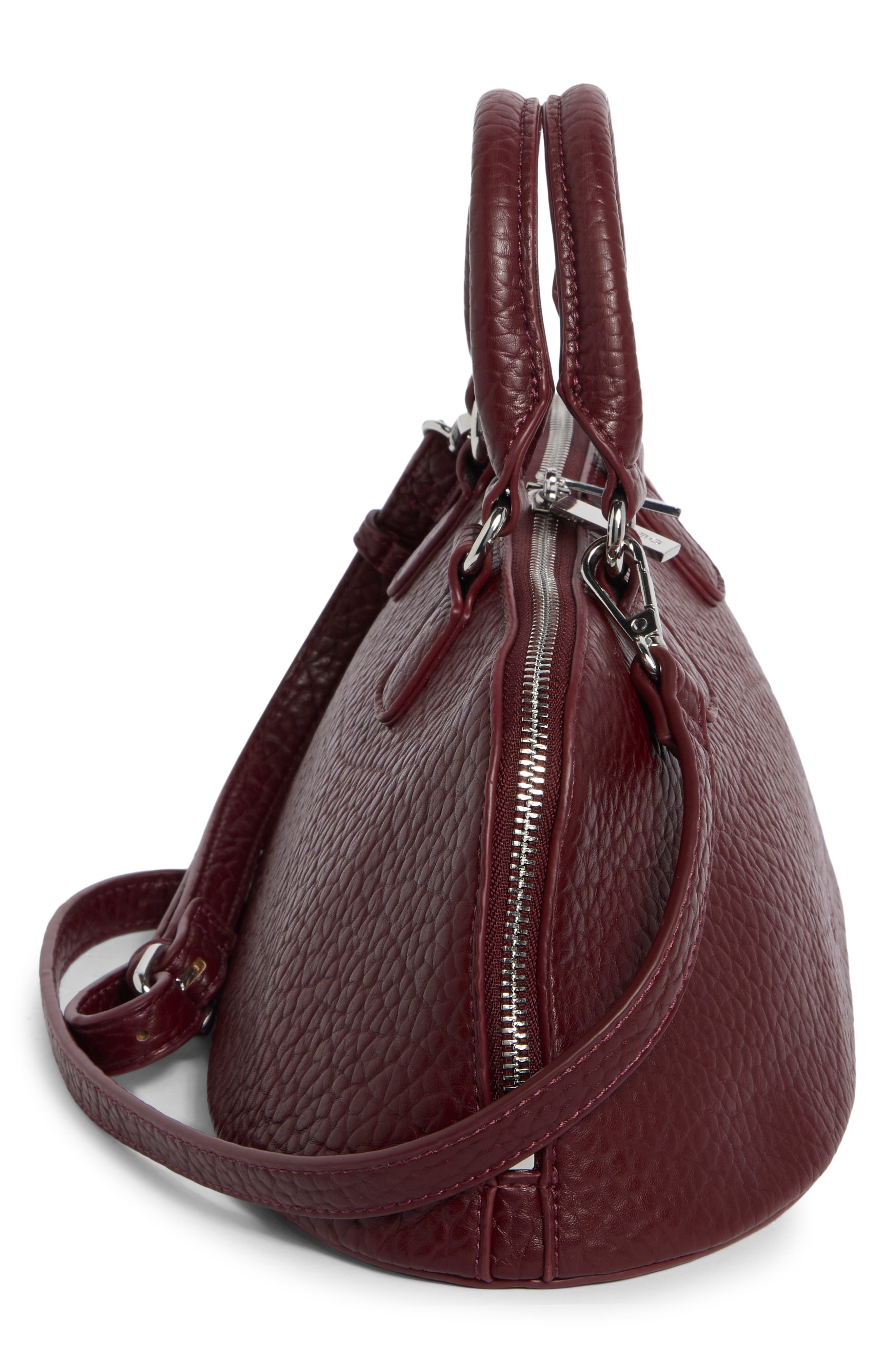 E-W Half Moon Satchel Faux Leather, Alternate, color, BLACK CHERRY