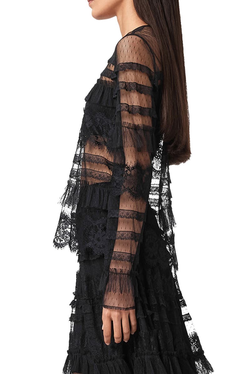 AllSaints Arlea Ruffle Tulle Top, Alternate, color, Black