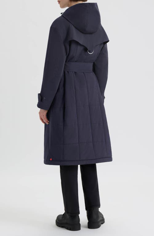 Hunter Violet Hooded Long Trench Coat In Blue