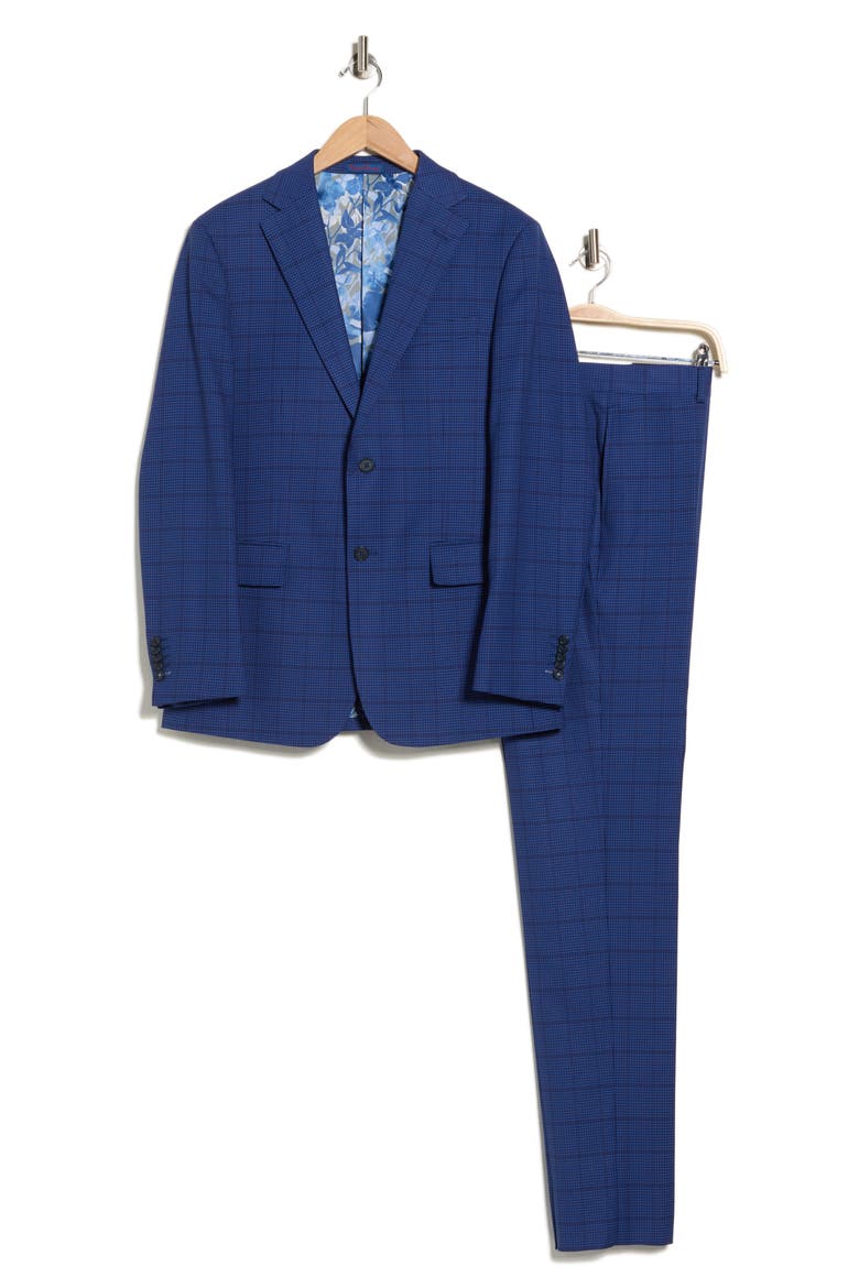Trim Fit Plaid Two-Piece Suit, Alternate, color, NAVY