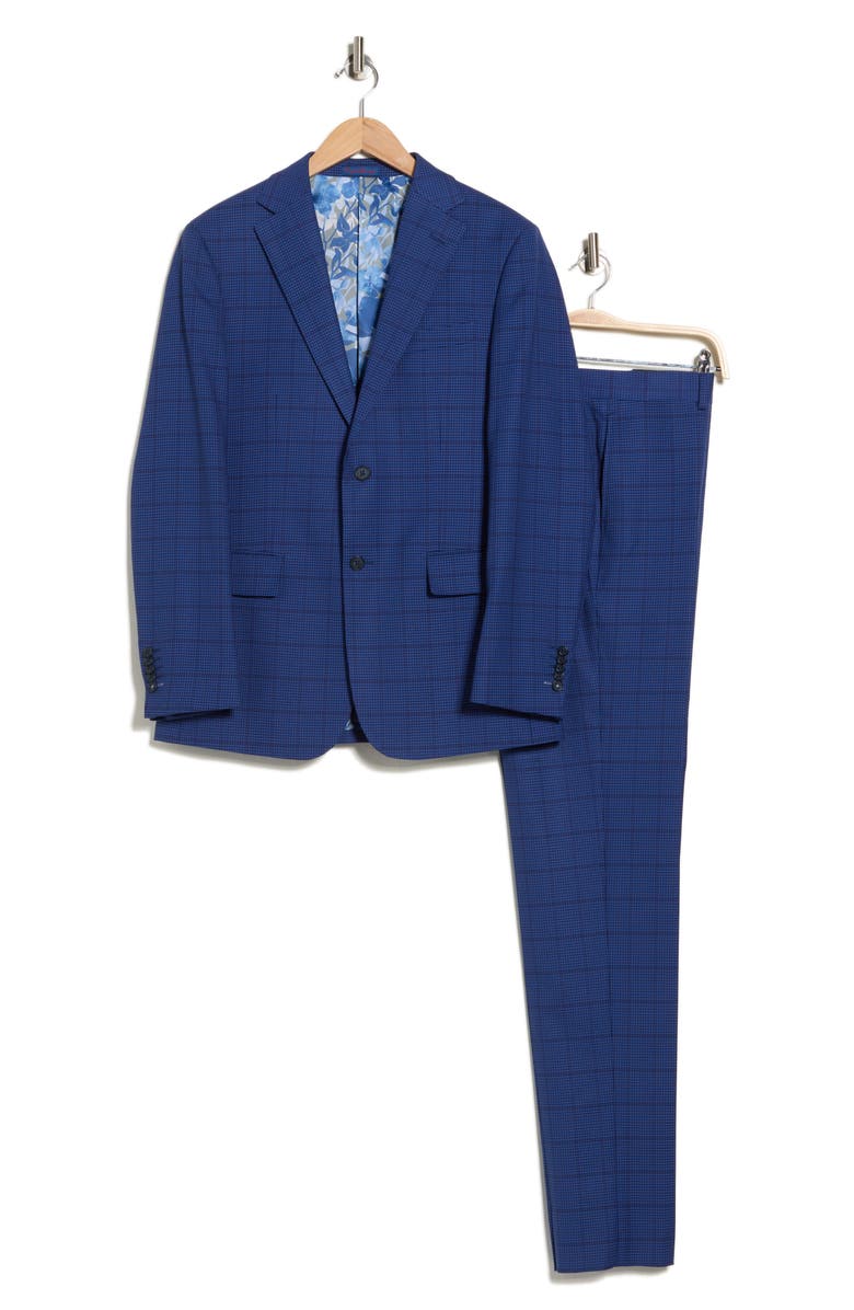 English Laundry Trim Fit Plaid Two-Piece Suit, Alternate, color, Navy