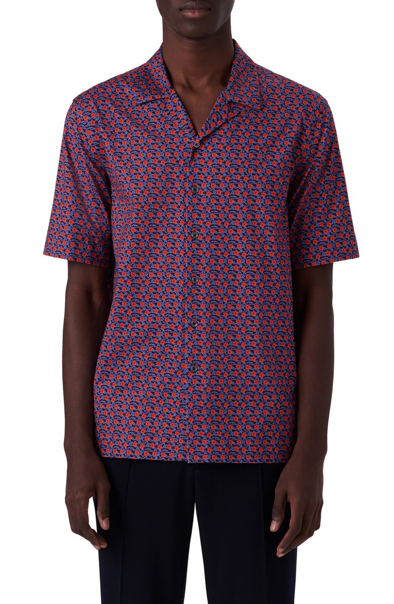 Bugatchi OoohCotton<sup>®</sup> Floral Print Camp Shirt, Main, color, 