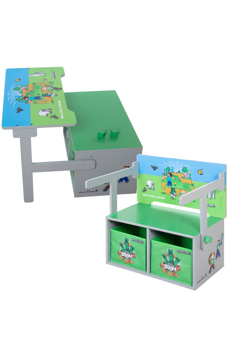 MINECRAFT 2In1 Bench & Table Wooden Seating Converts To Play Desk, Alternate, color, Multicolored