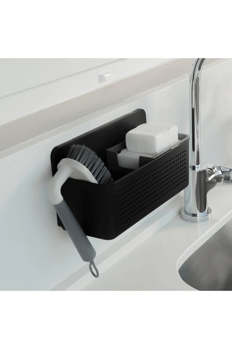 Compact Wall Mounted Sink Organizer Set with Removable Sponge Tray, Ergonomic Scrub Brush, Versatile Kitchen Storage, Alternate, color, Black