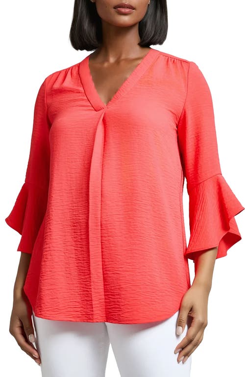 Jones New York Pleated V-neck Flutter Sleeve Top In Rouge