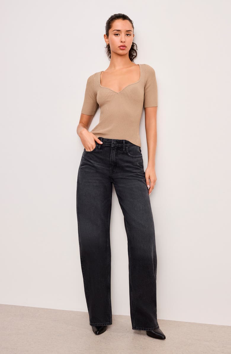 Good American Virgo Short Sleeve Rib Top, Alternate, color, Mineral001