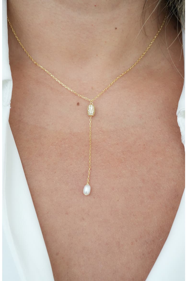 Faux Pearl Drop Fire Ball Y-Necklace, Alternate, color, GOLD
