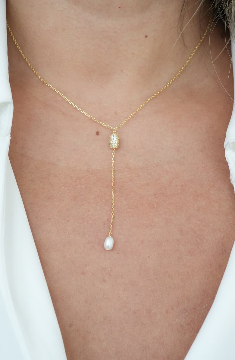 Argento Vivo Sterling Silver Faux Pearl Drop Fire Ball Y-Necklace, Alternate, color, Gold