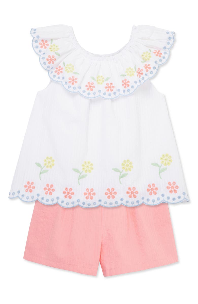 Little Me Eyelet Ruffle Top & Shorts Set, Alternate, color, White/ Pink