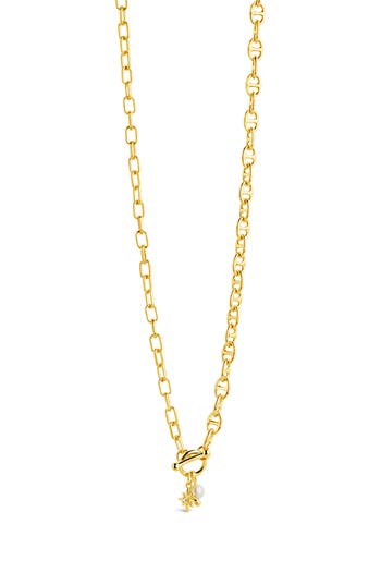 Sterling Forever Ava Freshwater Pearl & Burst Toggle Chain Necklace In Gold