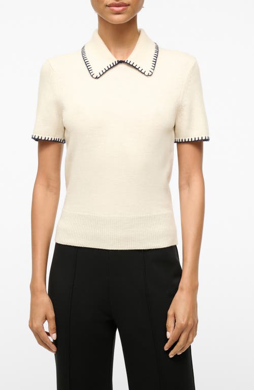 Staud Windsor Whip Stitch Trim Top In Ivory/navy