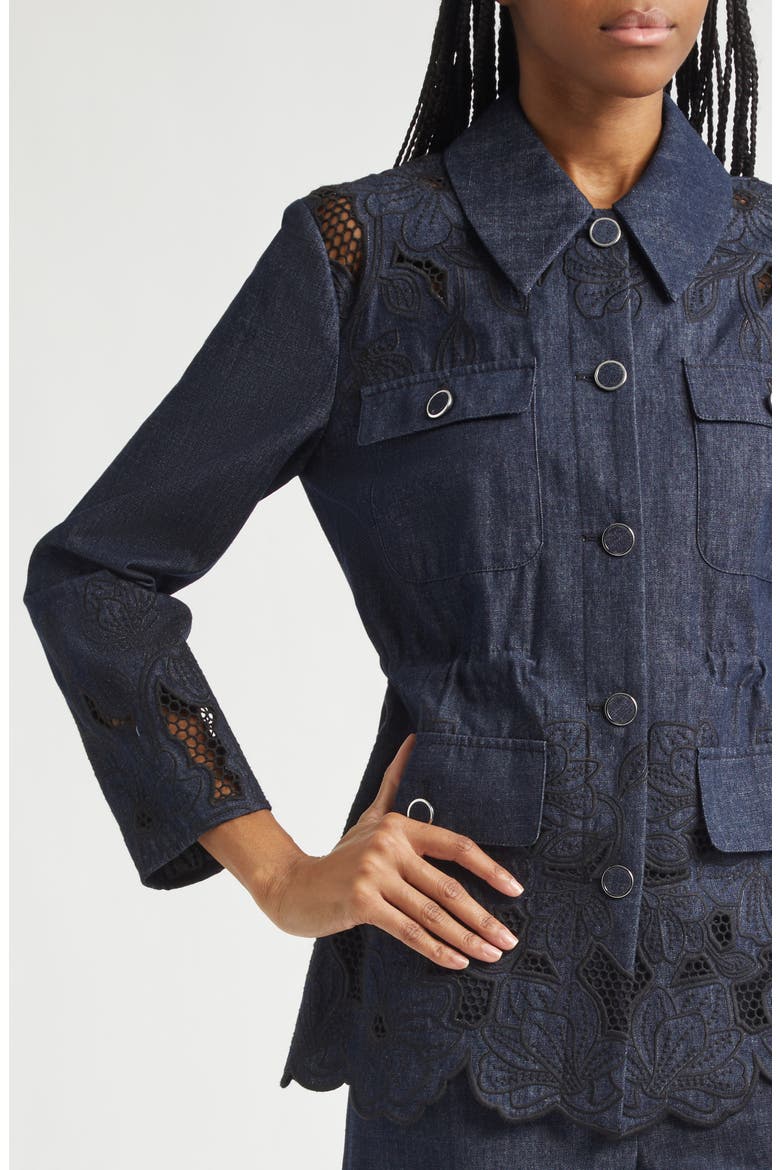 Kiki Embroidered Chambray Jacket, Alternate, color, INDIGO RINSE