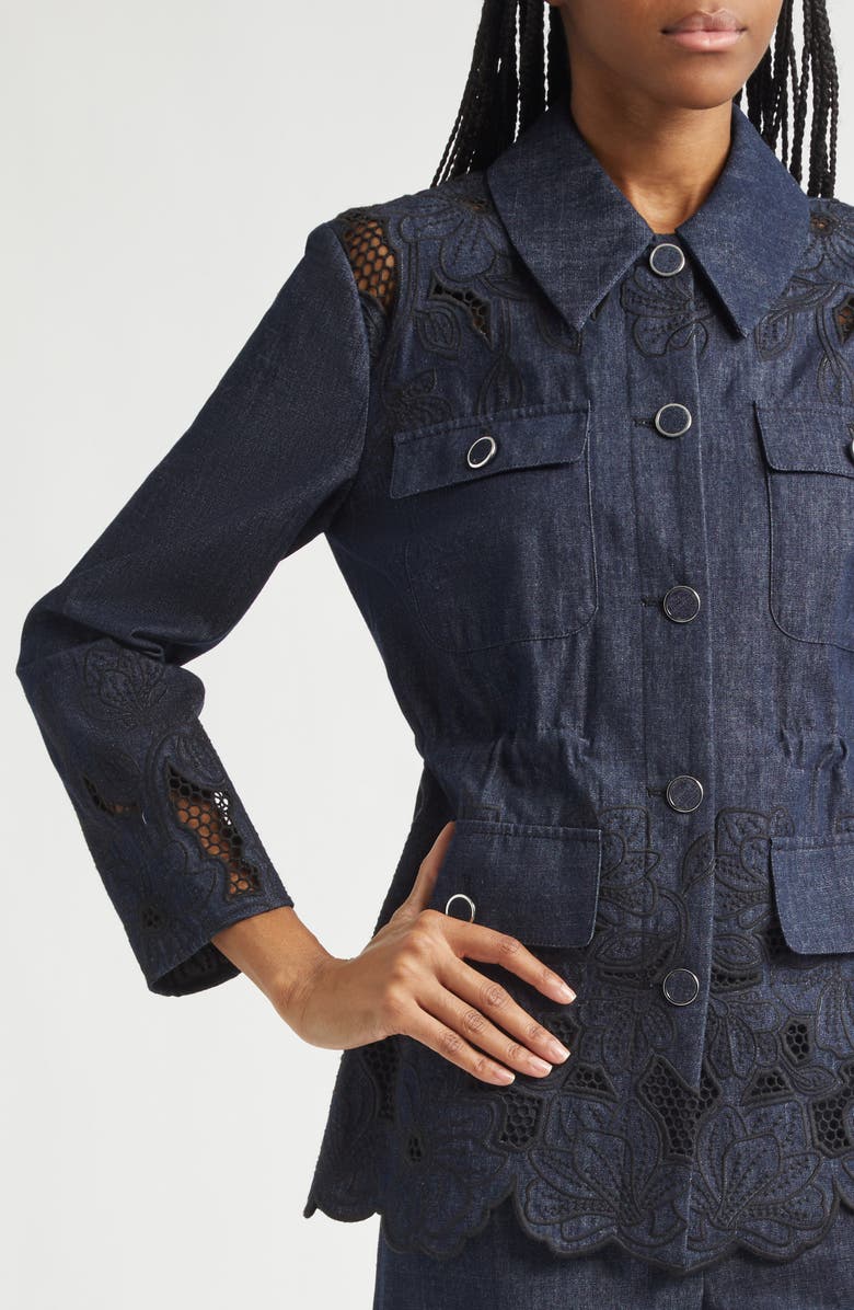Veronica Beard Kiki Embroidered Chambray Jacket, Alternate, color, Indigo Rinse