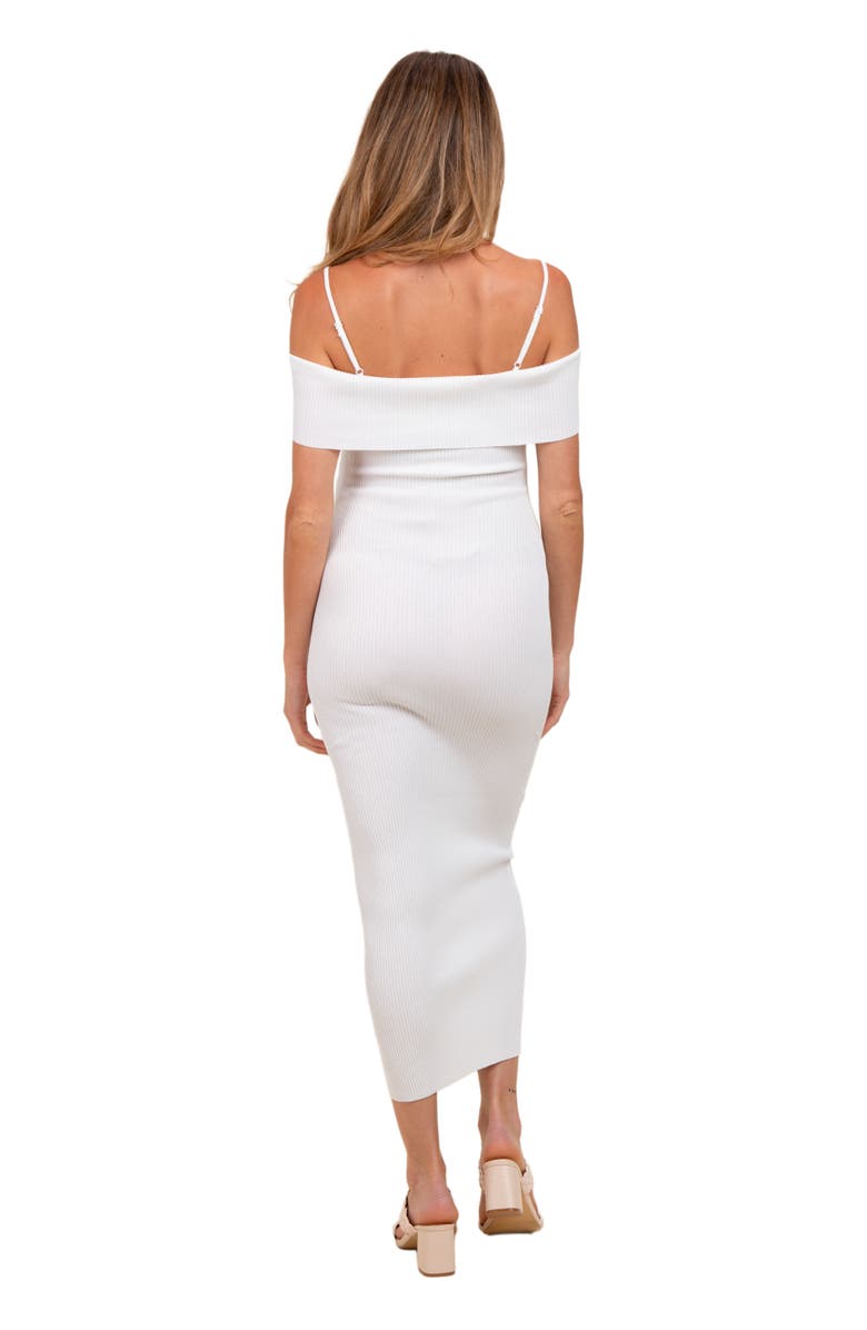 PinkBlush Rib Knit Off Shoulder Fitted Midi Dress, Alternate, color, Ivory