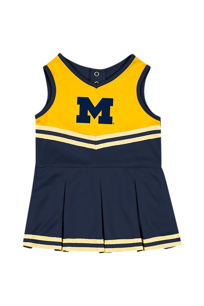 Girls Infant Colosseum Navy Michigan Wolverines Time For Recess Cheer Dress, Alternate, color, Navy