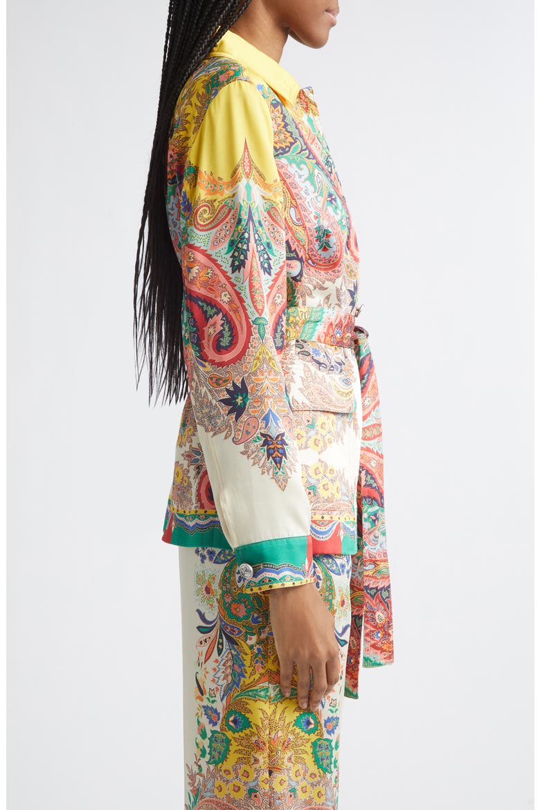 Floral Paisley Belted Twill Field Jacket, Alternate, color, PRINT ON WHITE BASE