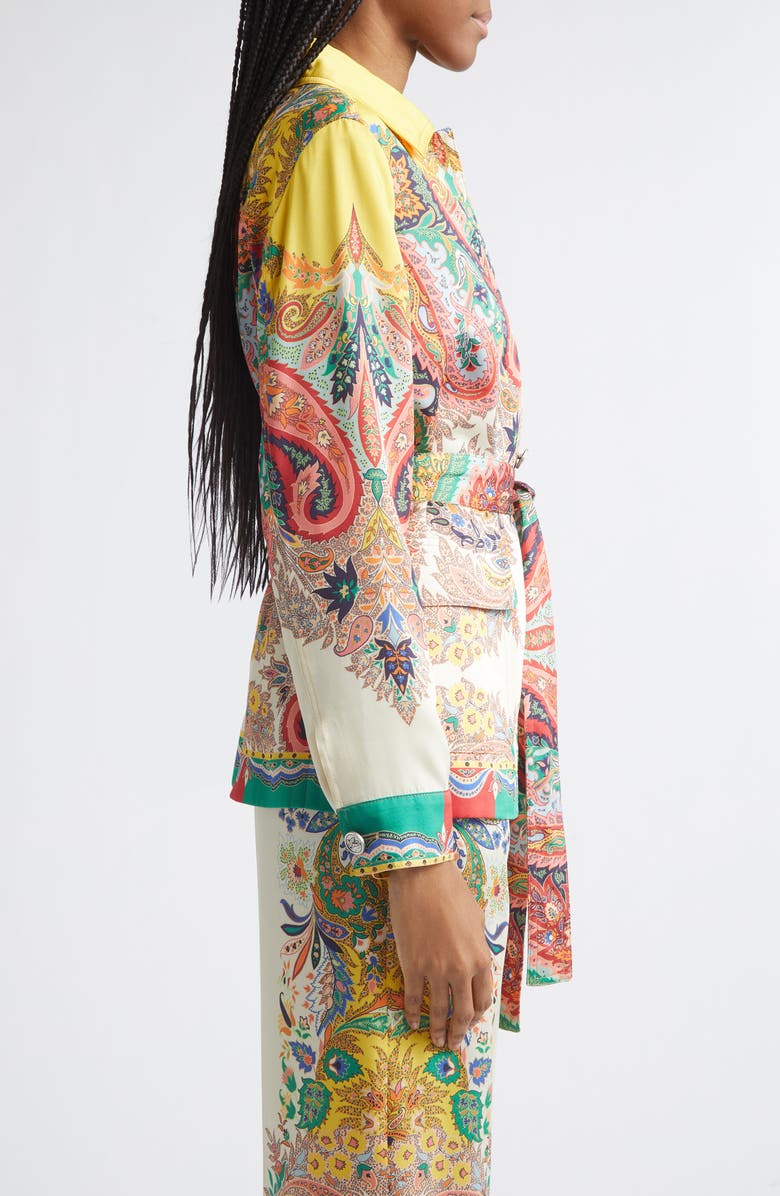 Etro Floral Paisley Belted Twill Field Jacket, Alternate, color, Print On White Base