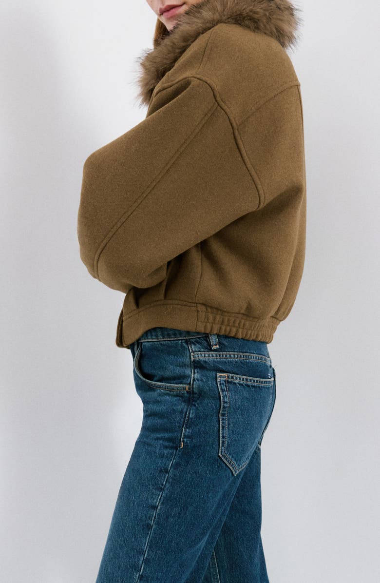 MANGO Blouson Jacket with Faux Fur Collar, Alternate, color, Brown