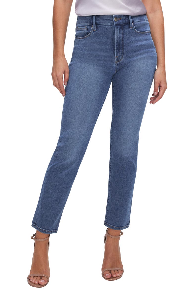 Good American Good Legs Straight Leg Jeans, Main, color, Bblue490