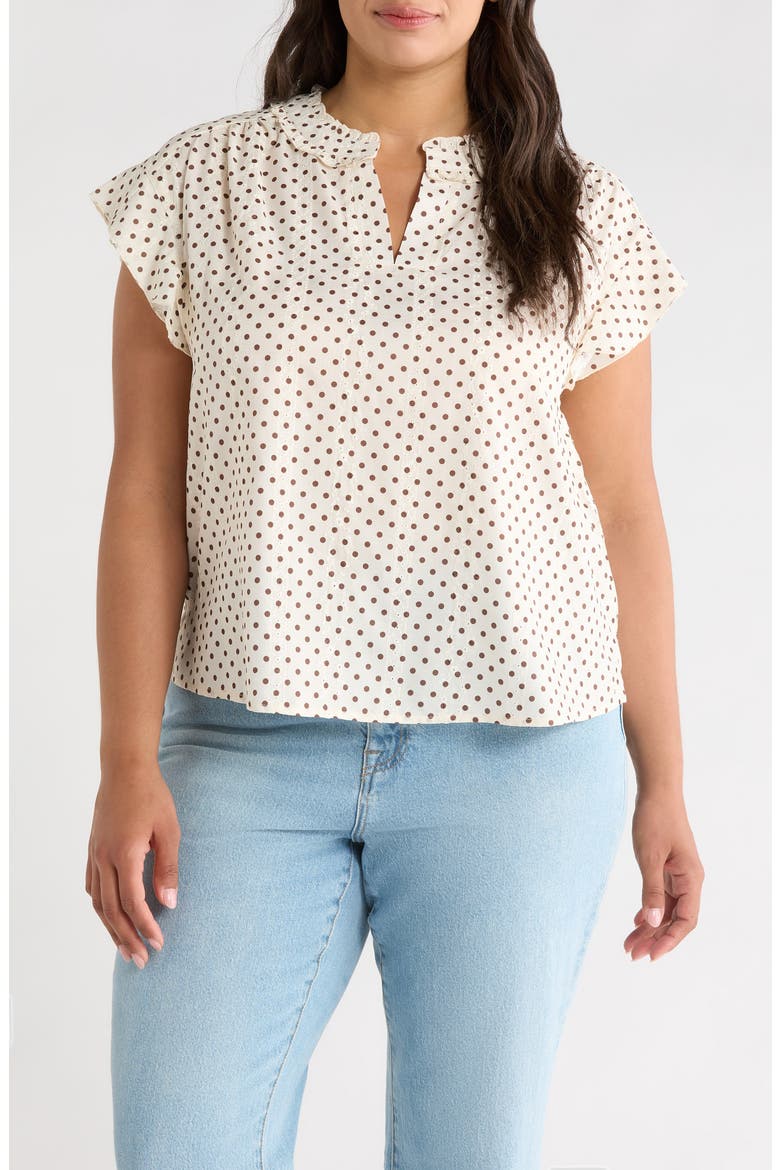 Flutter Sleeve Top, Main, color, ECRU/ BROWN