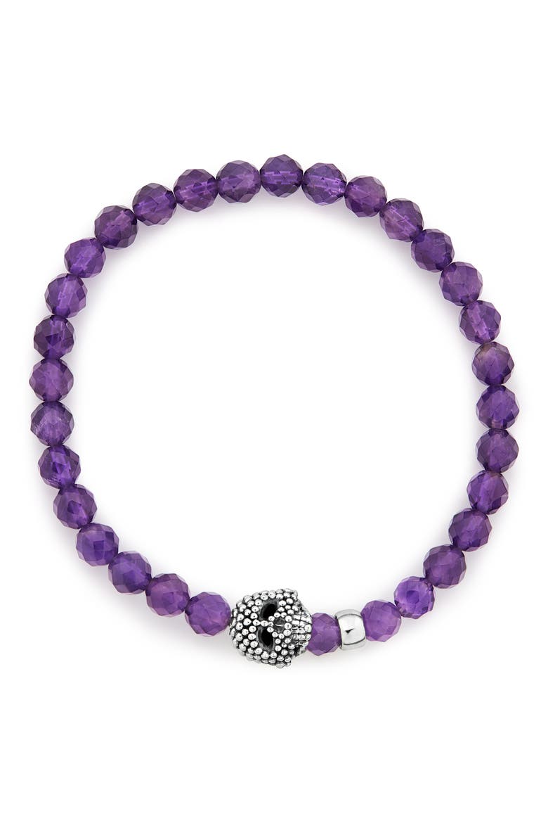 Signature Caviar Skull Stone Stretch Bracelet, Main, color, AMETHYST