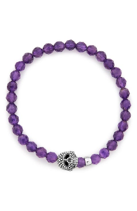 Signature Caviar Skull Stone Stretch Bracelet