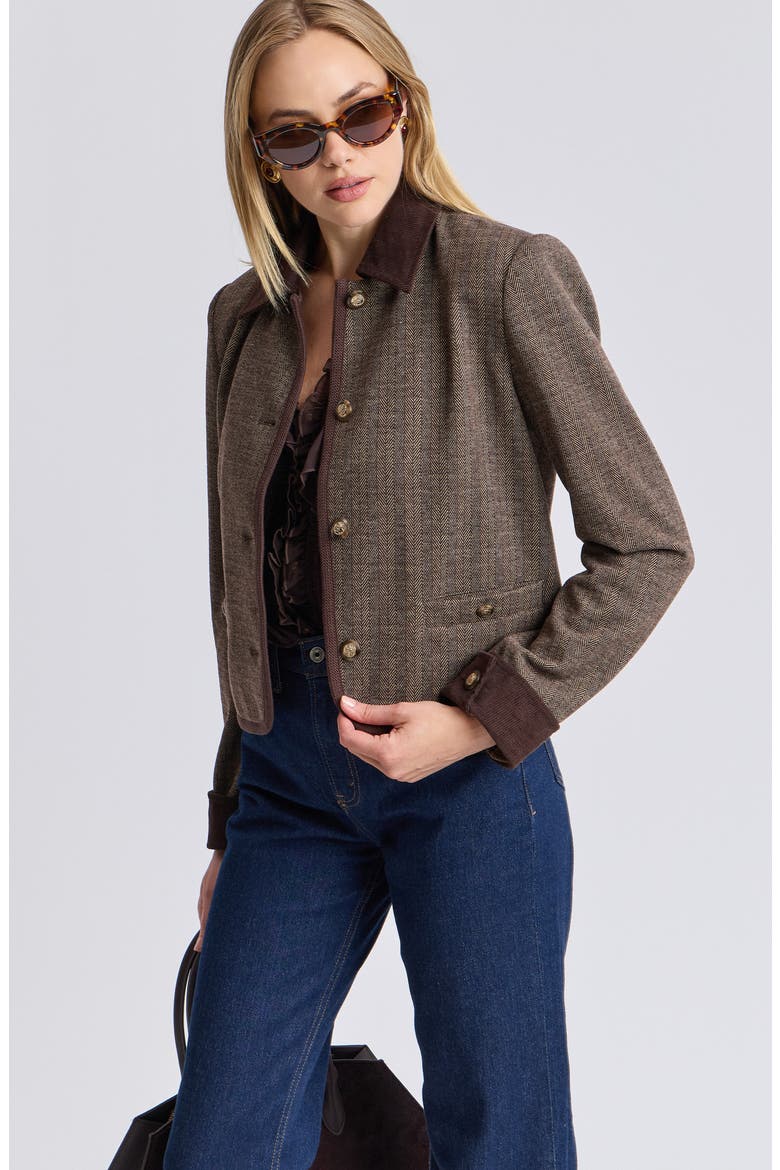 Herringbone Jacket with Corduroy Trim, Alternate, color, BROWN HERRINGBONE