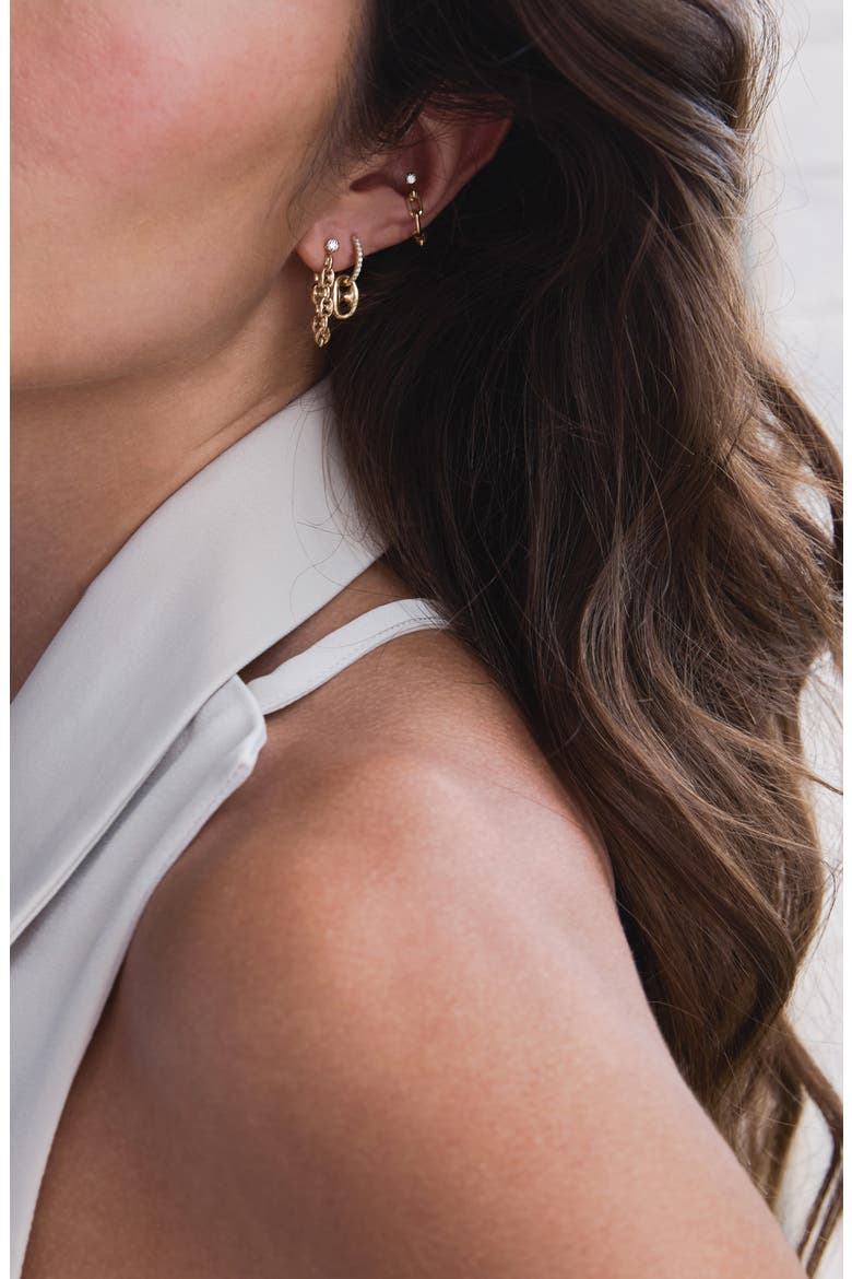 Diamond Puffed Mariner Chain Huggie Earrings, Alternate, color, 14K YELLOW GOLD