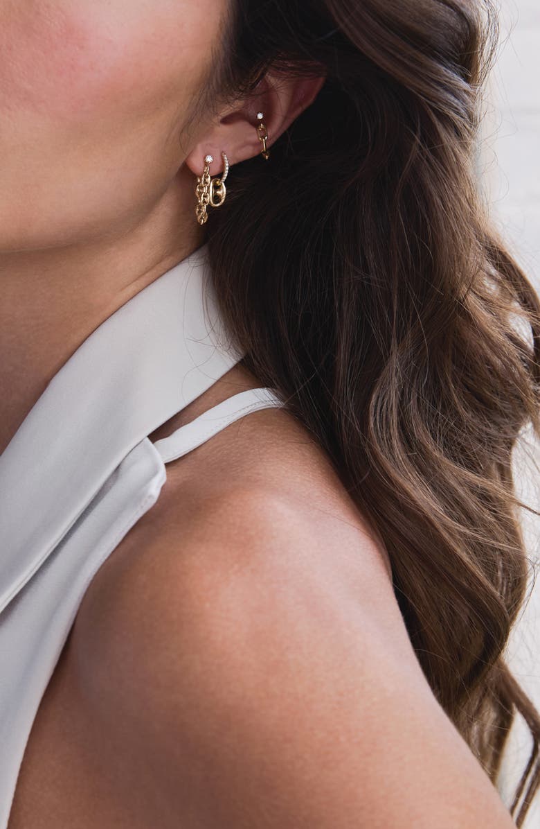 Zoë Chicco Diamond Puffed Mariner Chain Huggie Earrings, Alternate, color, 14K Yellow Gold