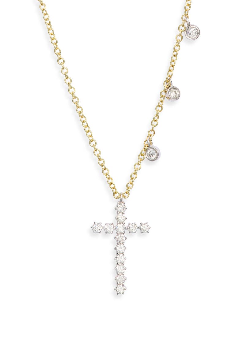 14k Gold Diamond Cross Necklace, Main, color, YELLOW GOLD