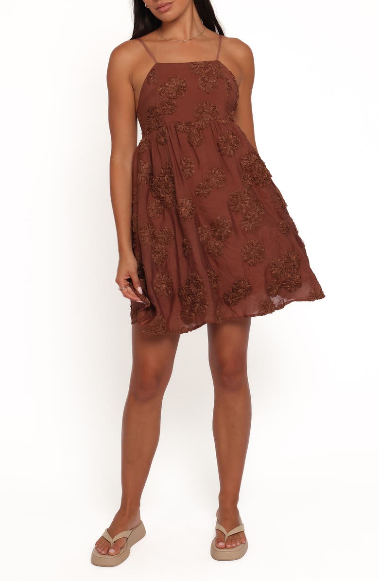 Petal & Pup Giana Embroidered Minidress, Main, color, Brown