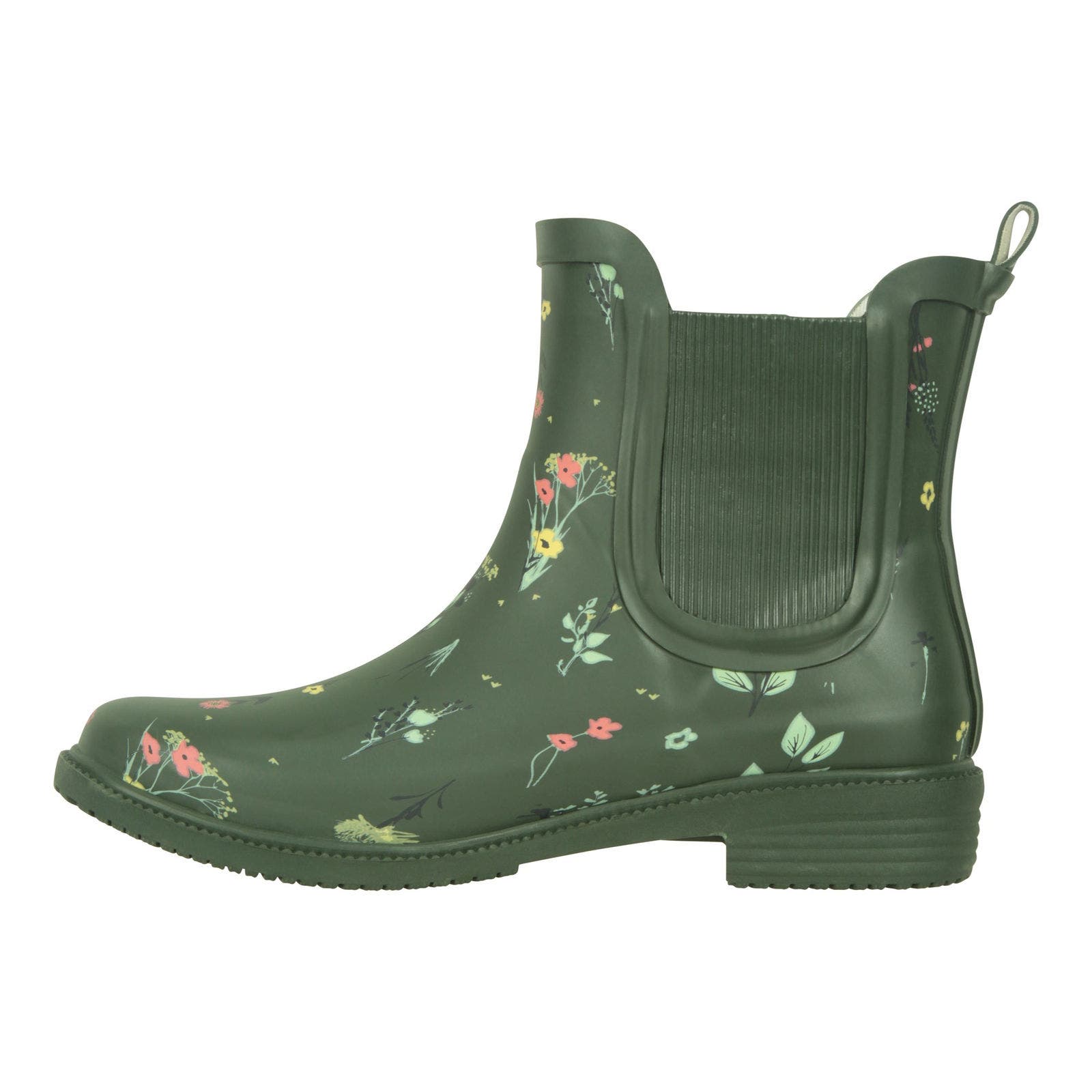 Flowers Rubber Ankle Galoshes, Alternate, color, Dark Khaki