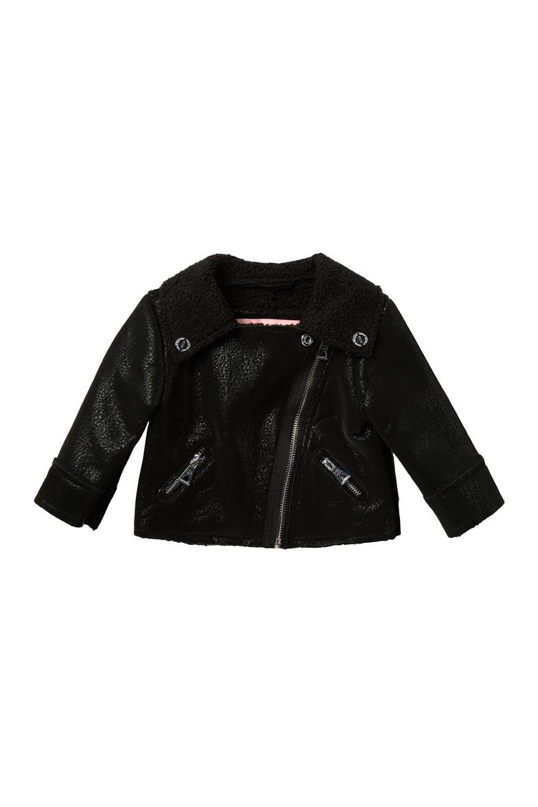 Faux Leather Fleece Lined Moto Jacket, Main, color, BLACK