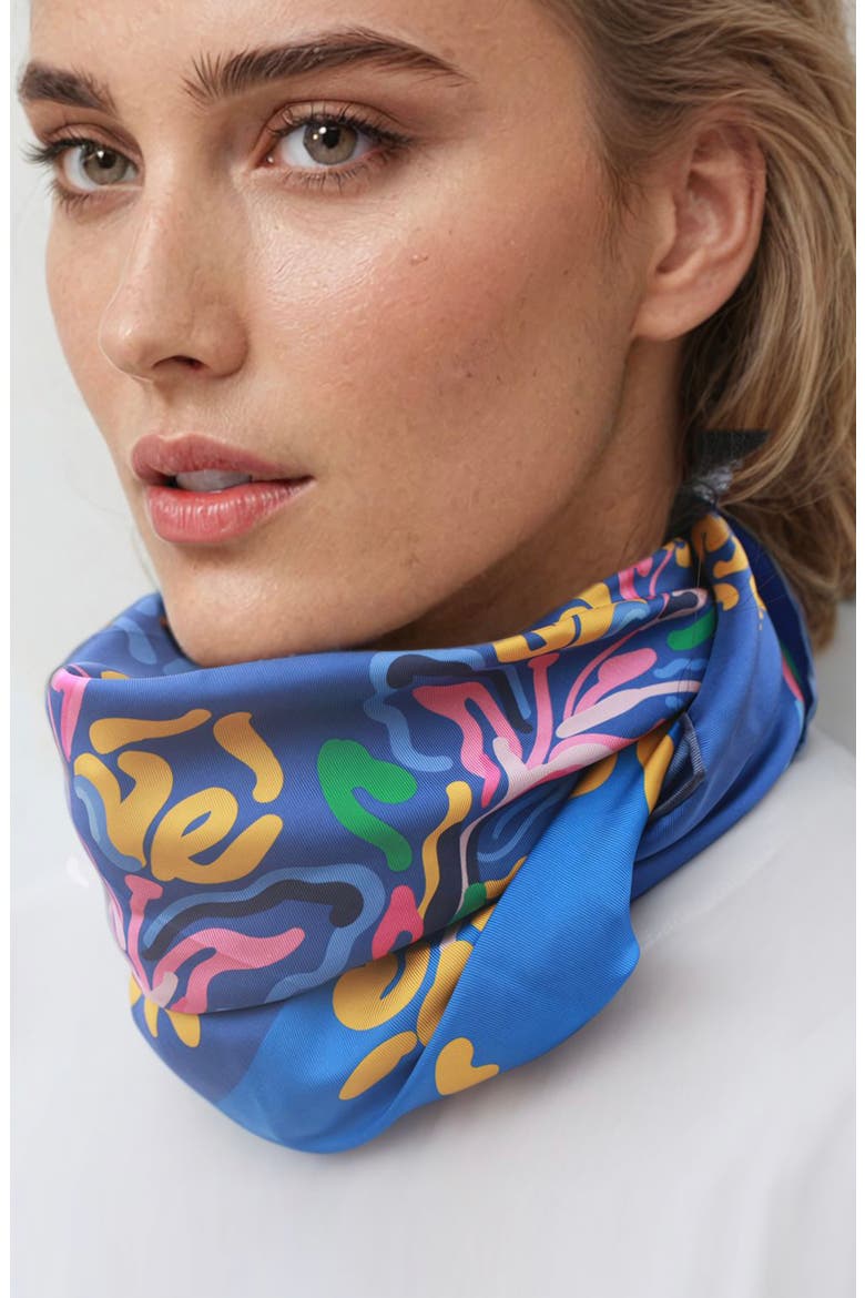 Silk Scarf of Night Flowers, Alternate, color, Blue