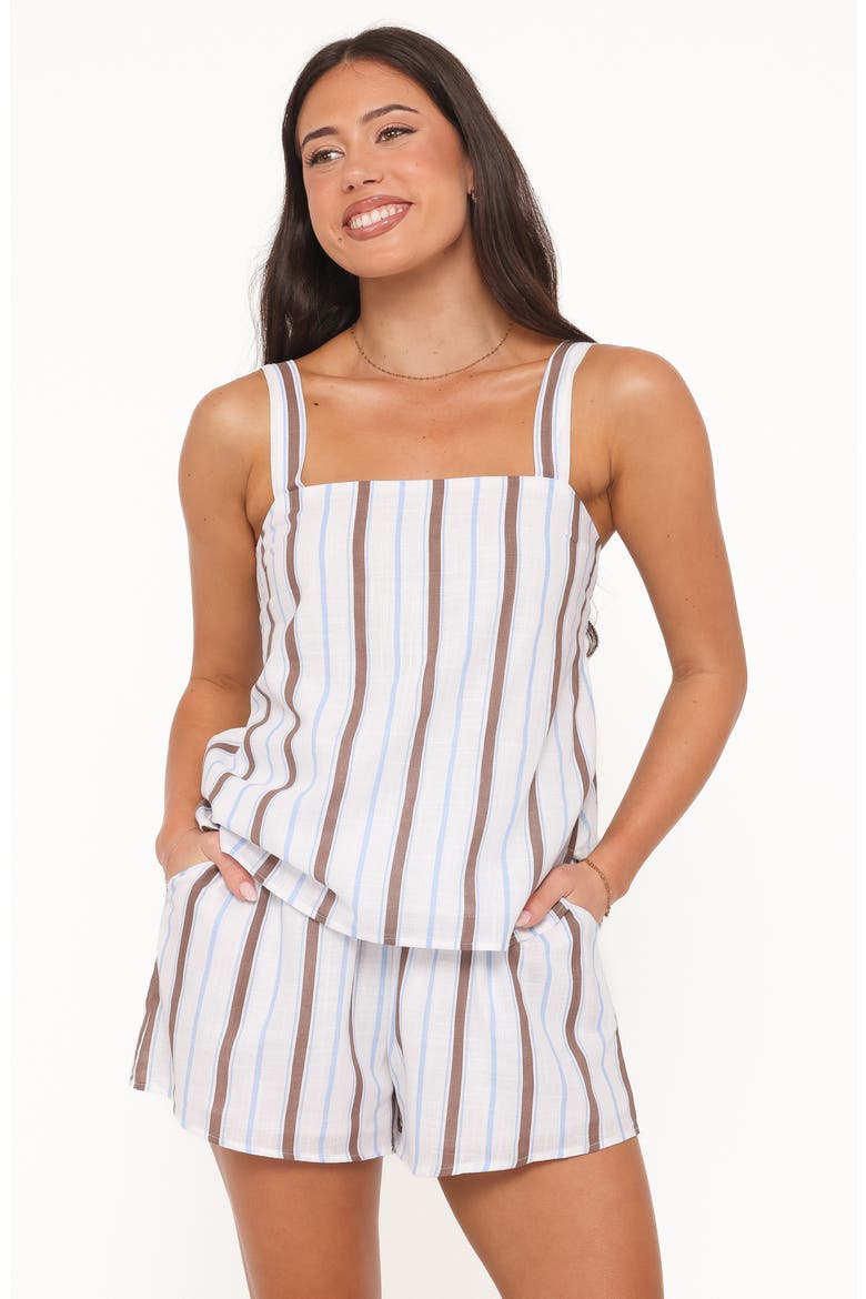 Sallie Stripe Cotton Top & Shorts Set, Alternate, color, CHOCOLATE BLUE STRIPE