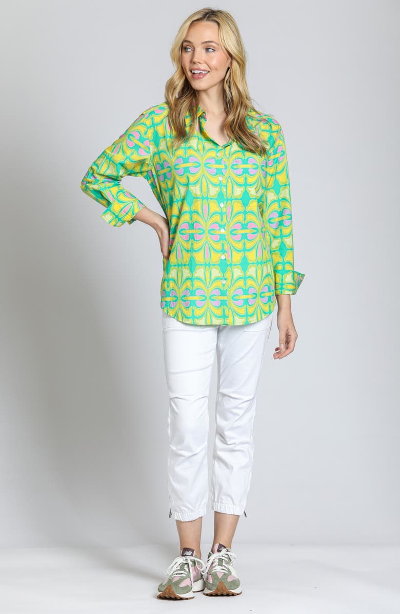 APNY Print Cotton Button-Up Shirt, Alternate, color, Lime Green Multi