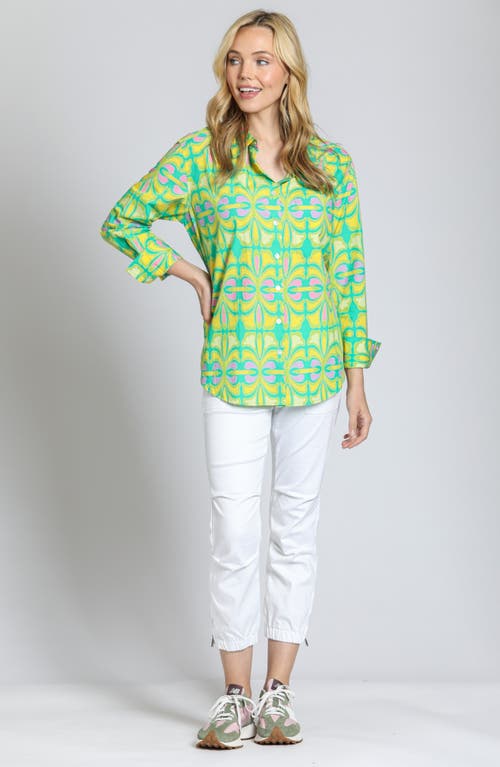 Apny Print Cotton Button-up Shirt In Lime Green Multi