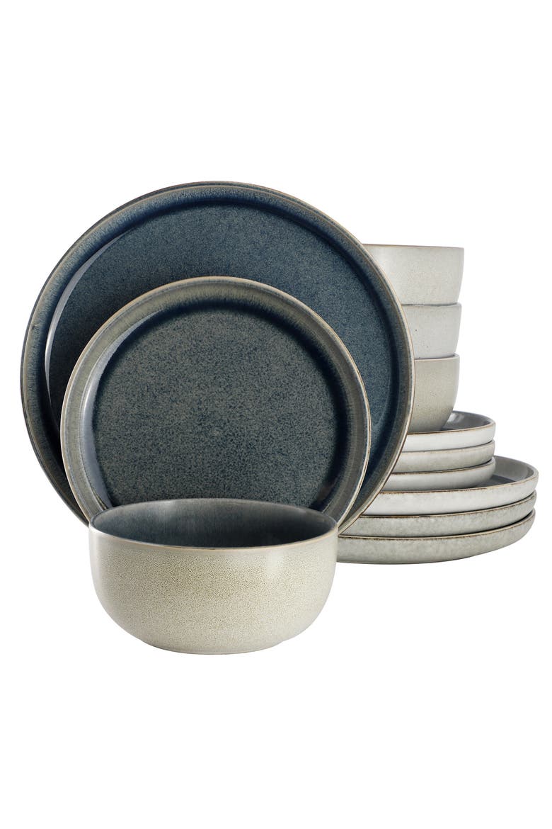 Earnestville 12 Piece Stoneware Dinnerware Set in Blue, Main, color, Blue