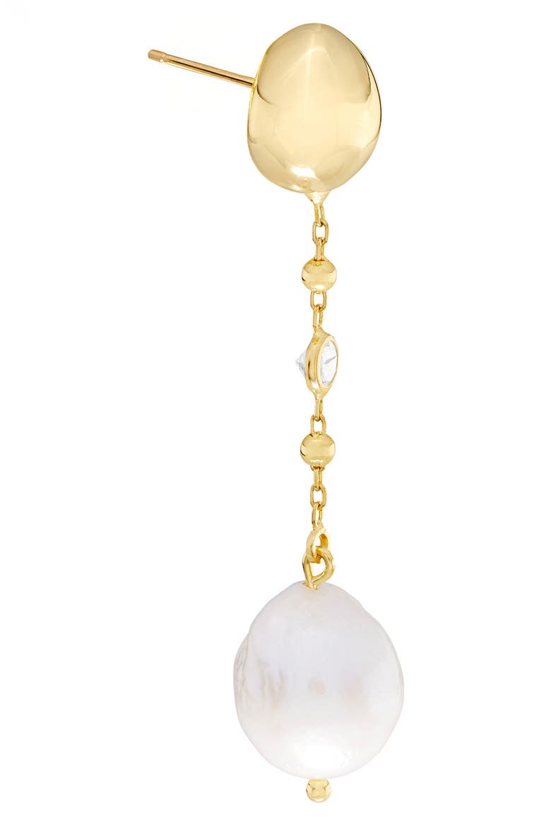 Freshwater Pearl & Cubic Zirconia Drop Earrings, Alternate, color, GOLD