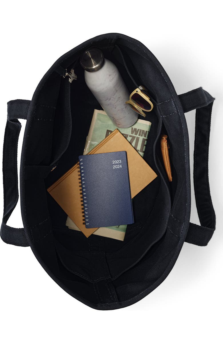 Lands' End Open Top Long Handle Canvas Tote Bag, Alternate, color, Black/Black