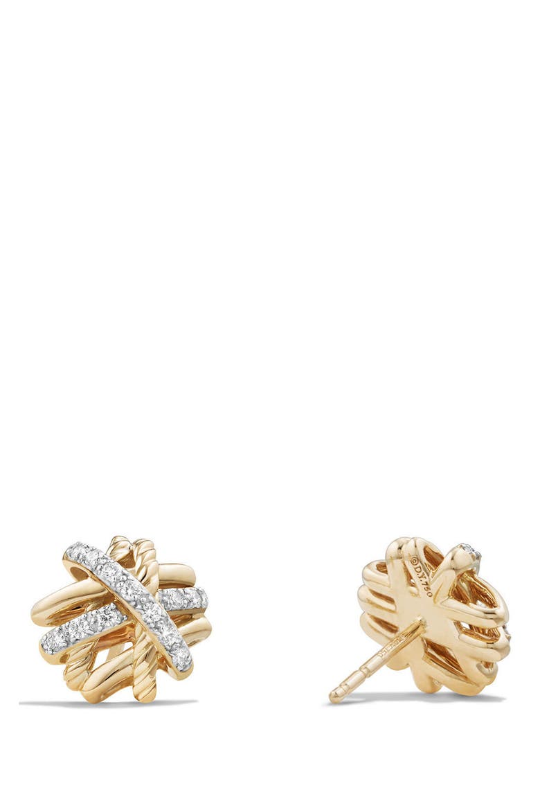 Crossover Stud Earrings with Diamonds in 18k Gold, Alternate, color, YELLOW GOLD/ DIAMOND