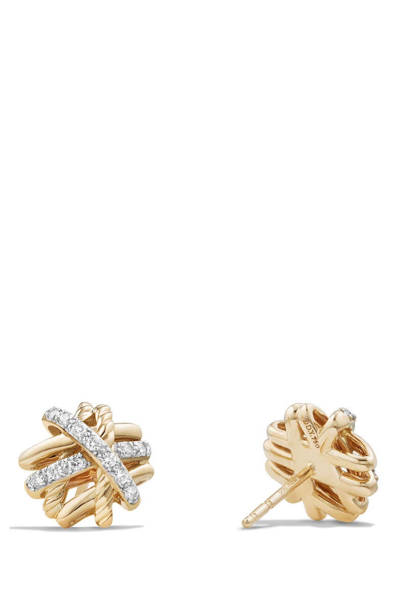 David Yurman Crossover Stud Earrings with Diamonds in 18k Gold, Alternate, color, 