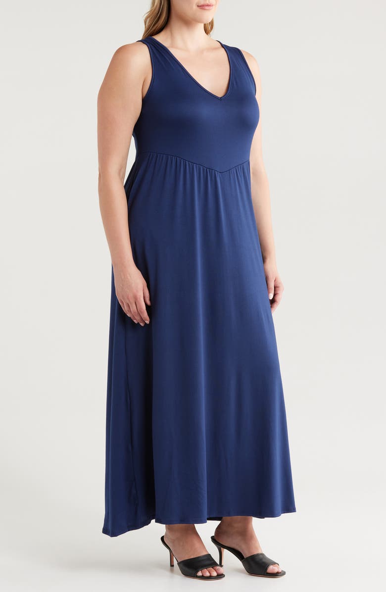 24seven Comfort Apparel Sleeveless Stretch Maxi Dress, Alternate, color, Navy